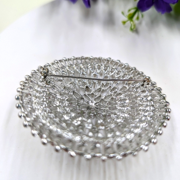 Sarah Coventry Signed Vintage Silver Oversized Mandala Style Brooch - Picture 3 of 5